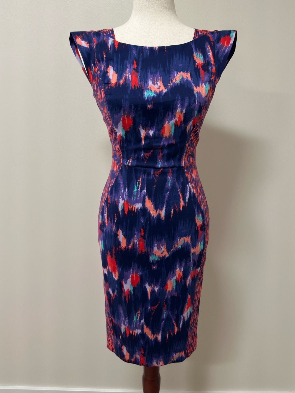 French Connection Multi-Print Sheath Pencil Style Midi Dress | US Size 2